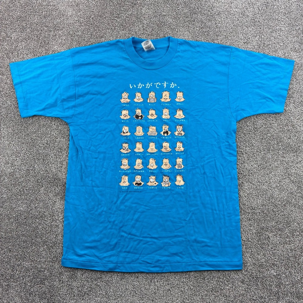 Vintage Faces of Emotions Shirt Mens XL‎ Blue Japanese Mood Chart Graphic